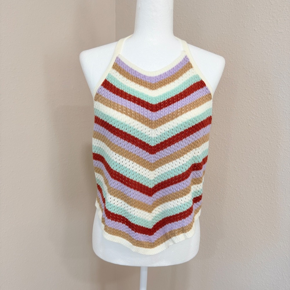 No Boundaries Halter Top XL Multi Color Crochet Boho Festival Ethereal